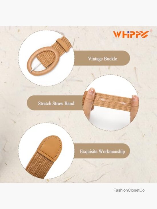 Straw Woven Elastic Stretch Waist Belt, Boho Braided Skinny Dress Belt main image 5